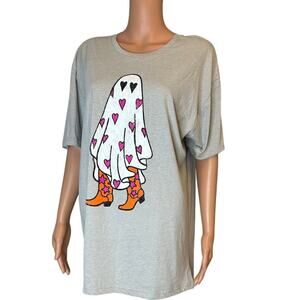 Oliver & Otis womens sz xl Boo in Boots ghost wearing cowgirl boots grey tshirt